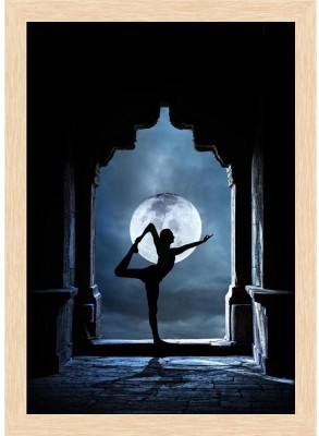 Artzfolio Yoga In Old Temple Canvas Painting Natural Brown Frame 14x19.9inch (36x51cms) Canvas 19.9 inch x 14 inch Painting(With Frame)