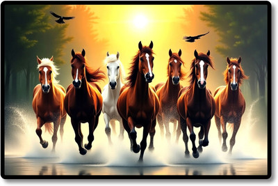 Apnagift Seven running horse photo frame 7 Running Horses Vastu photo frame SHWF_19 Digital Reprint 9 inch x 12 inch Painting(Without Frame)