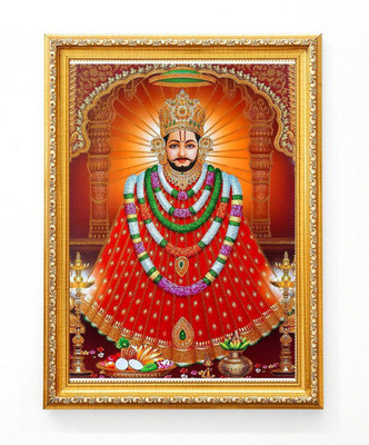 HOUSE OF COMMON Golden A4 Khatu Shyam ji 87 Ink 12 inch x 8 inch Painting(With Frame)