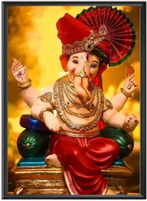 Sanvik Creations Lord Ganesh Ji Photo On MDF Wood, Modern Art Photo Frame Digital Reprint 8 inch x 6 inch Painting(With Frame)