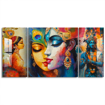 Five Kraft Modern Radha Krishna Prayer Pose Set 3 Acrylic Wall Art Painting for Home Decor Acrylic 24 inch x 48 inch Painting(Without Frame)