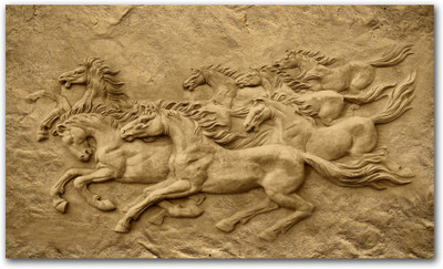 Anweshas Rolled Canvas Painting Without Frame for Home & Office - 3D Seven Horses Canvas 20 inch x 32 inch Painting(Without Frame)