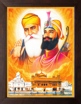 Artcoin Guru Nanak ji and Guru Gobind Singh ji, Religious & Decor Picture Frame. Digital Reprint 9 inch x 7 inch Painting(With Frame)