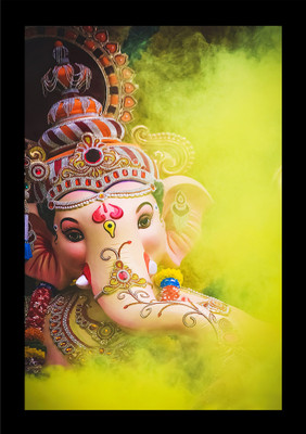 jog craft ganesh ji painting| ganesh ji photoframe| religious painting Digital Reprint 10 inch x 14 inch Painting(With Frame)