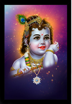 Dharvika Innovations Maa Yashoda with Bal Krishna Painting | Bal Krishna Photo Frame Digital Reprint 20 inch x 14 inch Painting(With Frame)