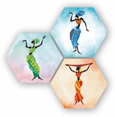 Khatu Crafts Traditional Dance set of 3 Panel Painting Pack of 3(15 inch X 15 inch, Multicolor)