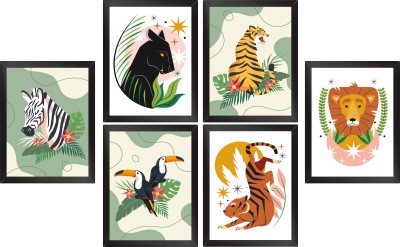 Decor Villa 3D Animals Creatures frames Acrylic 13.5 inch x 10.5 inch Painting(With Frame, Pack of 6)