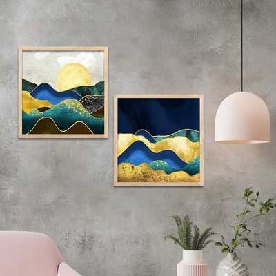 Flexer style Abstract Wall Art Home Decor Wall Painting For Living Room Office Bedroom Digital Reprint 13 inch x 13 inch Painting(With Frame, Pack of 2)