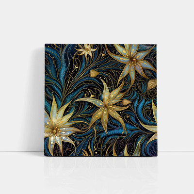 Aartify Golden Abstract Floral Canvas Painting – Framed Wall Art for Living Room Canvas 20 inch x 20 inch Painting(With Frame)