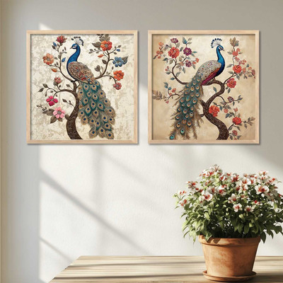 Mmory Floral Wall Art Home Decor Modern Wall Painting For Living Room Office Bedroom Digital Reprint 13 inch x 13 inch Painting(With Frame, Pack of 2)