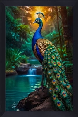 Gita Govinda Vastu Peacock glossy Digital Reprint 13.5 inch x 9.5 inch Painting(With Frame)