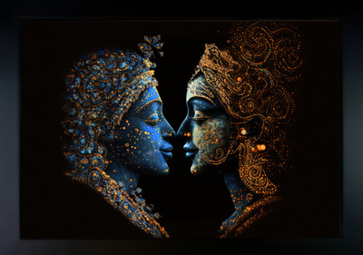 kngs crafts Radhe Krishna Murti Frame |Ethnic radha krishna frame Acrylic 14 inch x 10 inch Painting(With Frame)