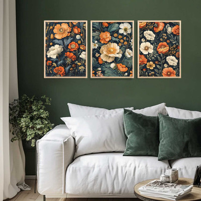 KOTART Floral Wall Art Home Decor Wall Painting For Living Room Office Bedroom Digital Reprint 17 inch x 13 inch Painting(With Frame, Pack of 3)