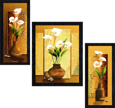 Poster N Frames Set of 3 with Acrylic Sheet (Glass) Floral Flower framed-0702 Digital Reprint 14 inch x 22 inch Painting(With Frame, Pack of 3)