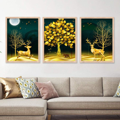 KALIT KALA DECOR Abstract art Digital Paintings with Frame Acrylic 18 inch x 14 inch Painting(With Frame, Pack of 3)