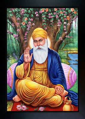 RV SALES Guru Nanak Dev Ji Photo Frame Digital Reprint 13.5 inch x 10 inch Painting(With Frame)