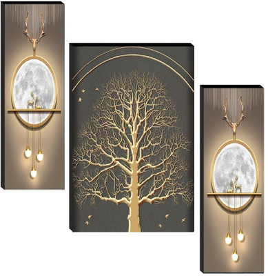 SNDArt Set Of 3 Flower Pots Floral Wall Paintings For Living Room Digital Reprint 12 inch x 18 inch Painting(Without Frame, Pack of 3)