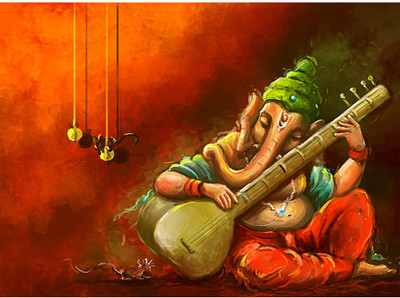 ANSHUL INTERNET CANVAS PAINTING GANESH 36 Canvas 48 inch x 24 inch Painting(Without Frame)