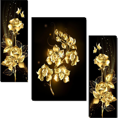 SNDArt Set Of 3 Flower Pots Floral Wall Paintings For Living Room Digital Reprint 12 inch x 18 inch Painting(Without Frame, Pack of 3)
