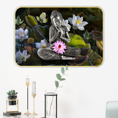 saf Buddha Premium Sparkle Lamination Finished Surface Golden Slim Frame Acrylic 14 inch x 20 inch Painting(With Frame)