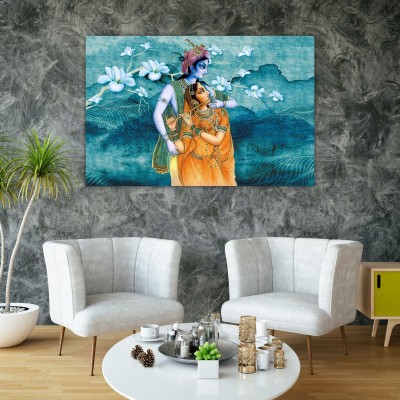 inephos Radha Krishna Framed Canvas Wooden Wall Paintings, 85Cm X 55Cm Digital Reprint 21 inch x 33 inch Painting(With Frame)