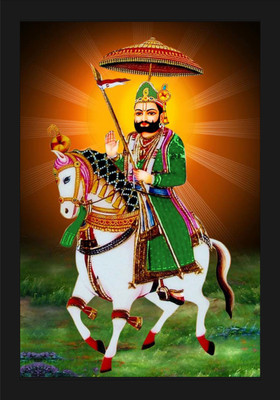 jog craft ramdev ji photo, baba ramdev photo, ramdev photo frame Digital Reprint 20 inch x 14 inch Painting(With Frame)