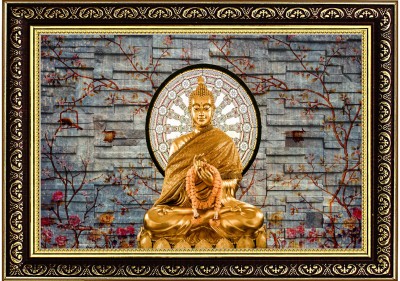 Indianara Gouttam Buddha Art With Glass Framed Art Print for Room Decor Digital Reprint 11 inch x 14 inch Painting(With Frame)