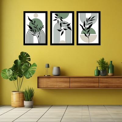 VIBBES Modern Abstract Wall Art Set of 3 Black Frame Without Glass High Gloss Digital Reprint 13 inch x 10 inch Painting(With Frame, Pack of 3)