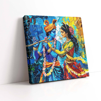 Indianara Radha Krishna Canvas Art Painting for Living | Bedroom | Pooja Room | Hotel Canvas 20 inch x 20 inch Painting(With Frame)