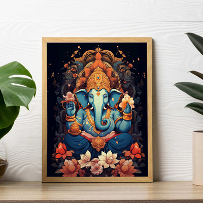 DECO THE HOME Ganesha Portrait Hindu God Wall Art Digital Reprint 12 inch x 9 inch Painting(With Frame)