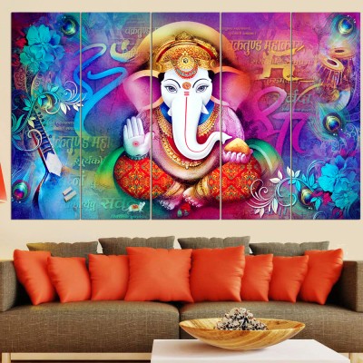 Spacter Wood Beautiful Wall Painting, Lord Ganesha Paintings Frame Sparkle Finished Watercolor 30 inch x 50 inch Painting(With Frame)