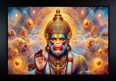 CrowdHall Bajrangbali / hanuman ji Photo Frame For Puja Room & Wall ( 13.5 x 10 IN ) Digital Reprint 10 inch x 13.5 inch Painting(With Frame)