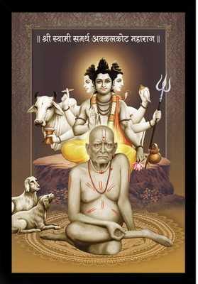 Dharvika Innovations Shri Swami Samarth Photo Frame Home Decorative Gift Item with Synthetic Frame Digital Reprint 20 inch x 14 inch Painting(With Frame)