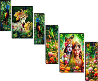 SNDArt Set Of 2 Radha Krishna Wall Paintings For Living Room Digital Reprint 11.9 inch x 18 inch Painting(Without Frame, Pack of 3)
