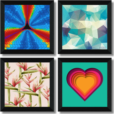 saf Set of 4 Framed Digital Reprint 19 inch x 19 inch Painting(With Frame, Pack of 4)