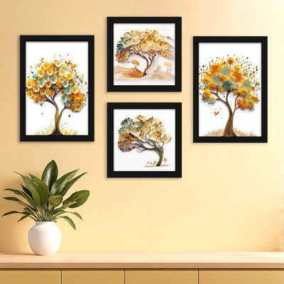 Indianara Set of 4 Modern Art Framed Painting for Living Room Bedroom Home Digital Reprint 10 inch x 32 inch Painting(With Frame, Pack of 4)