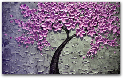 Anweshas Rolled Canvas Painting Without Frame for Home & Office - Pink Leaves Canvas 20 inch x 32 inch Painting(Without Frame)