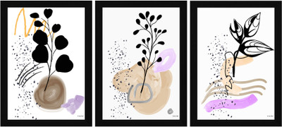 FRIZZY ARTS Aesthetic Blue Floral Wall Art Prints Digital Reprint 13 inch x 10 inch Painting(With Frame, Pack of 3)