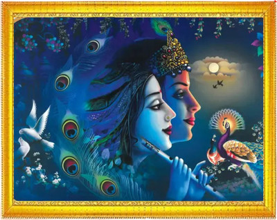 VANAPRINT Traditional Radha Krishna Decorative Photo Frame | Pooja Room Décor Digital Reprint 12 inch x 9 inch Painting(With Frame)