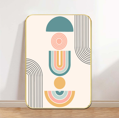 Aartify Abstract Stacked Shapes Wall Art – Modern Geometric Design with Golden Frame Digital Reprint 24 inch x 18 inch Painting(With Frame)