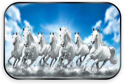 Indianara Vastu Seven Running Horses Without Glass Framed Art Print for Room Decor Digital Reprint 14 inch x 20 inch Painting(With Frame)