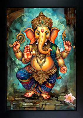 CrowdHall Ganesh JI Photo Frame | Ganpati ji Photo Frame 10 X 13.5 IN Religious Frame