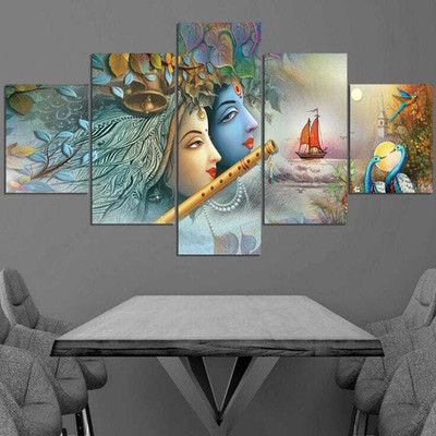 WALLSTOXX Radha Krishna Set of 5 Wall Painting Digital Reprint 18 inch x 30 inch Painting(Without Frame, Pack of 5)