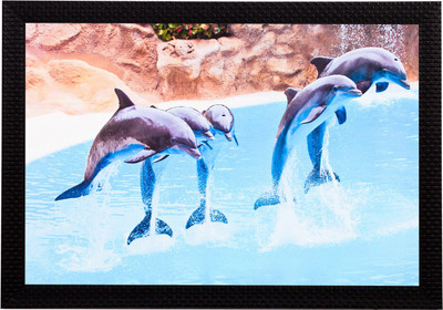 eCraftIndia Dolphins Satin Matt Textured UV Art Canvas 11 inch x 14 inch Painting(With Frame)