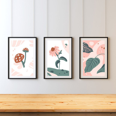 Dekozi Botanical Aesthetic Wall Art | Minimal Nature-Inspired Framed Poster Set Digital Reprint 8 inch x 12 inch Painting(With Frame)