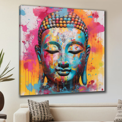Aartify Color Splash Buddha Framed Canvas Painting for Living Room Wall Décor Canvas 16 inch x 16 inch Painting(With Frame)