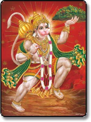 saf Hanuman UV Textured Multi-Effect Digital Reprint 14 inch x 11 inch Painting(With Frame)