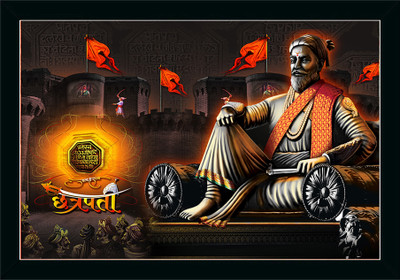 Dharvika Innovations Chatrapati Shivaji Maharaj Photo Frame Digital Reprint 14 inch x 11 inch Painting(With Frame)
