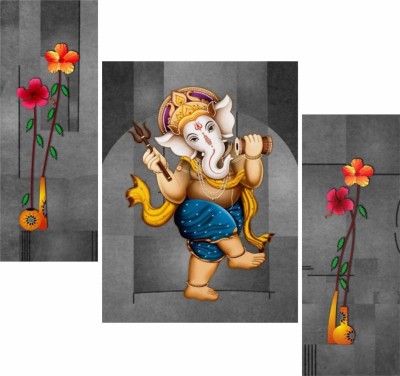 Nehaartnframe NEHA ART N FRAME Dancing Ganesh Ji painting UV Textured Digital Reprint 12 inch x 18 inch Painting(Without Frame, Pack of 3)