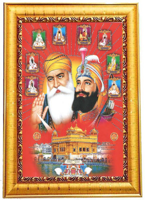 RK GODSONS Guru Nanak Dev Ji Photo Frame Home Décor Wall Décor Puja Room Digital Reprint 14 inch x 10 inch Painting(With Frame)